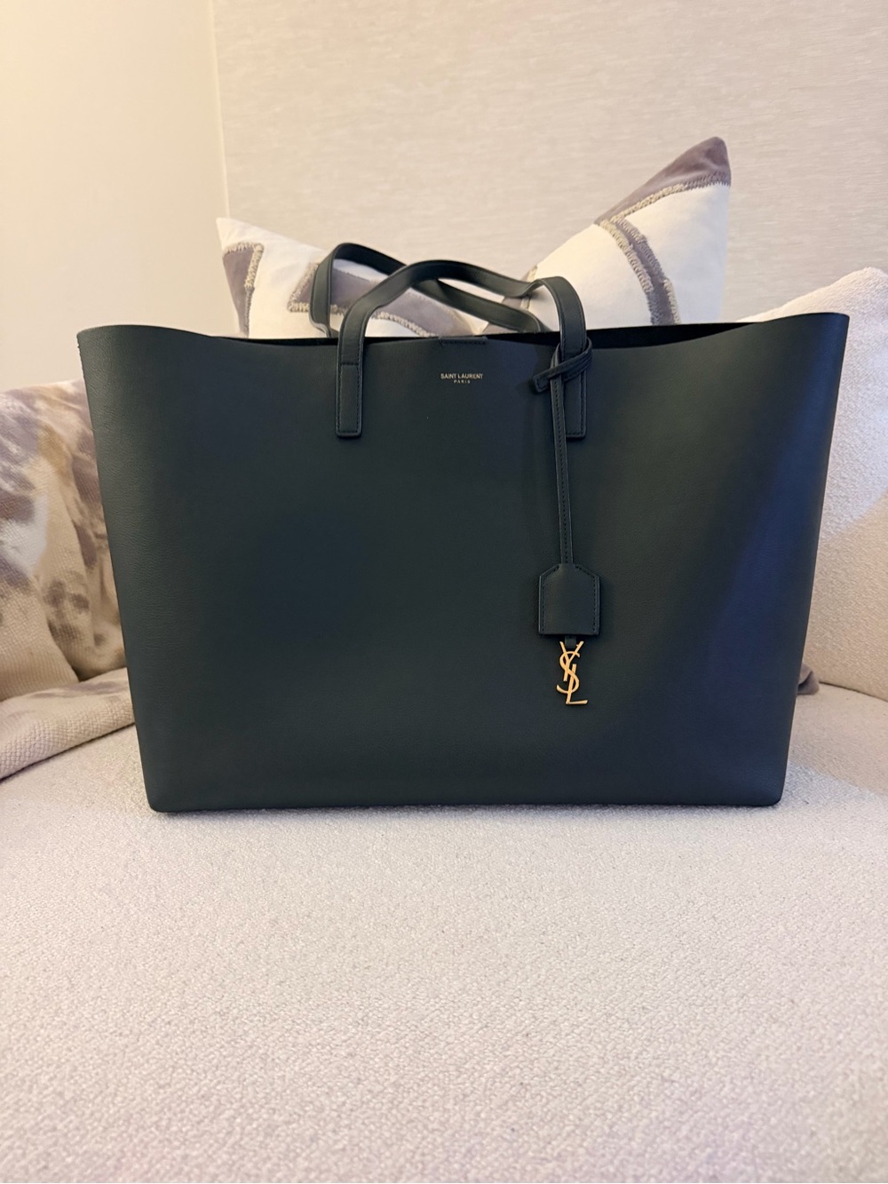 **FLASH SALE!** Saint Laurent Leather Shopping Tote in Forest Green